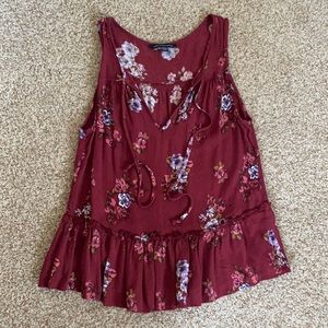 American Eagle Maroon Floral Tank, Size S